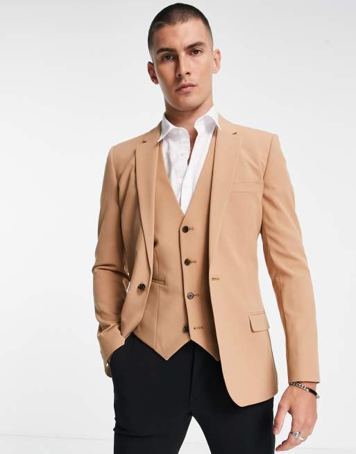ASOS DESIGN – Camelowa bardzo obcisła marynarka garniturowa