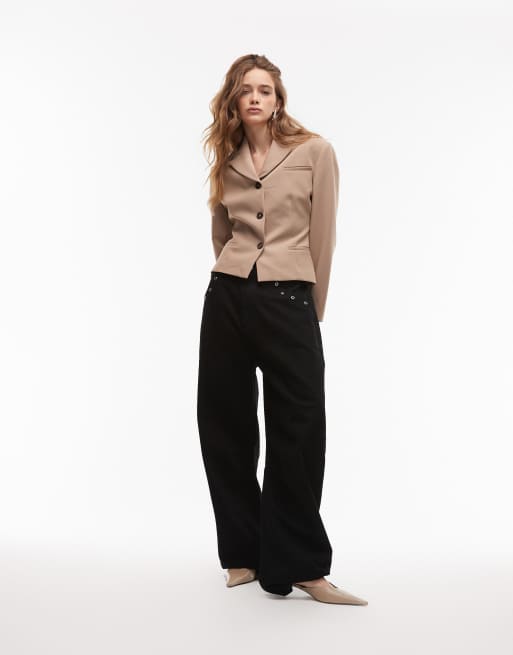 ASOS DESIGN – Camelowa dopasowana marynarka z zabudowanym dekoltem, 4 z 4