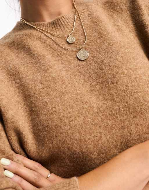 ASOS DESIGN – Camelowa dzianinowa sukienka mini z okrągłym dekoltem , 3 z 4