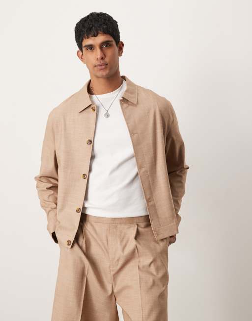ASOS DESIGN – Camelowa elegancka kurtka Harrington z zapięciem na guziki, część zestawu