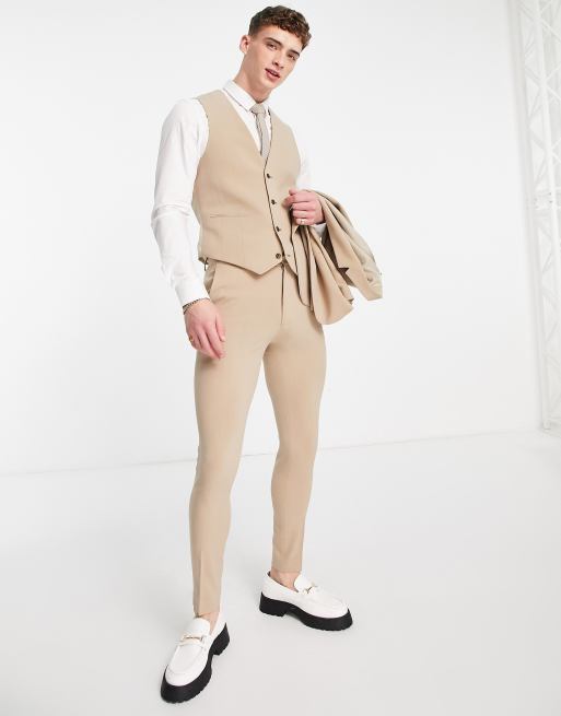 ASOS DESIGN – Camelowa kamizelka garniturowa o bardzo obcisłym kroju, 4 z 4