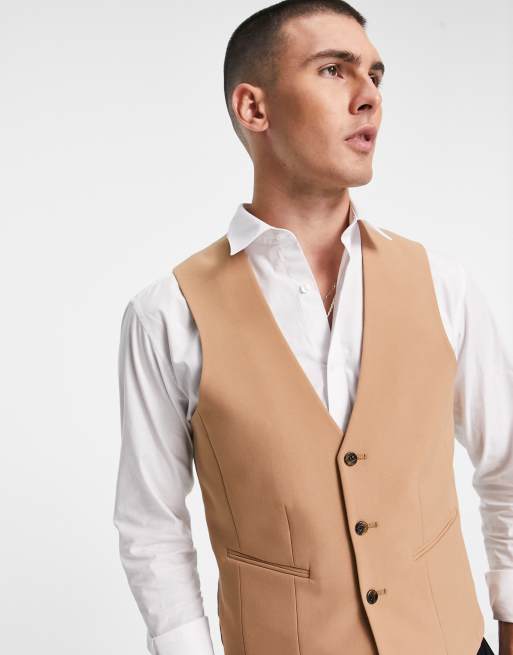 ASOS DESIGN – Camelowa kamizelka garniturowa o bardzo obcisłym kroju, 3 z 4