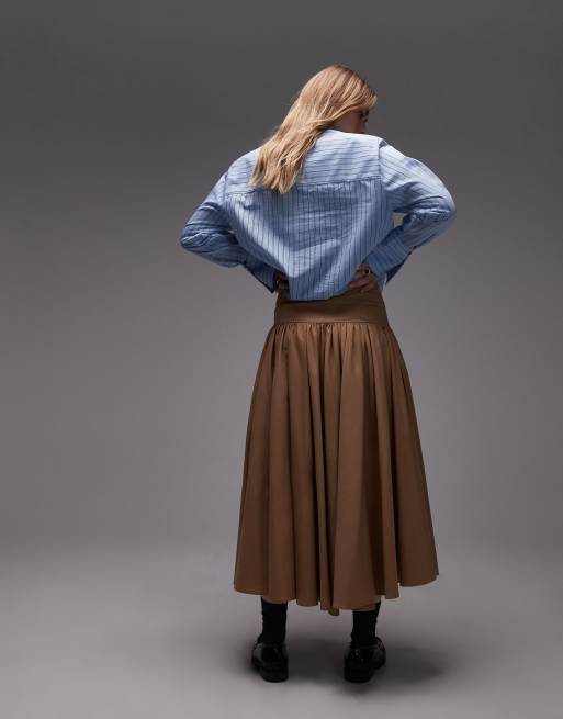 ASOS DESIGN – Camelowa obszerna spódnica midi z obniżoną talią, 5 z 5