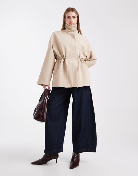 ASOS DESIGN funnel neck drawstring waist blazer in camel