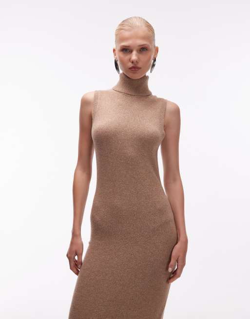 ASOS DESIGN – Camelowa sukienka maxi średniej grubości z golfem, 4 z 4