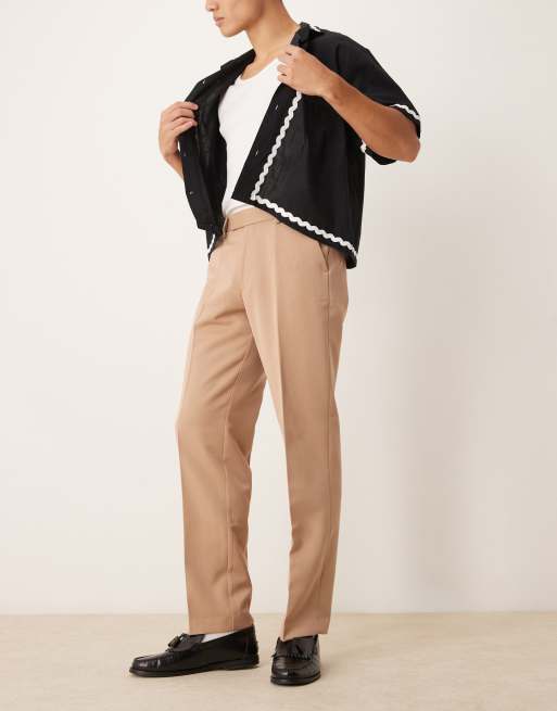 ASOS DESIGN – Camelowe eleganckie spodnie z prostymi nogawkami