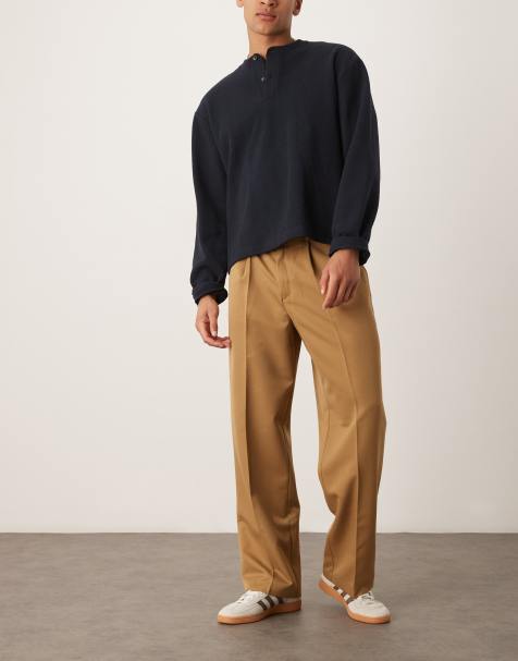 ASOS DESIGN smart wide leg trousers with front pleats in camel