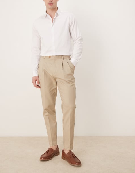 ASOS DESIGN smart tapered cotton chino trousers in camel