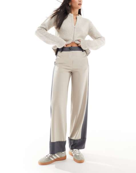 ASOS DESIGN contrast panel turn up trousers in camel