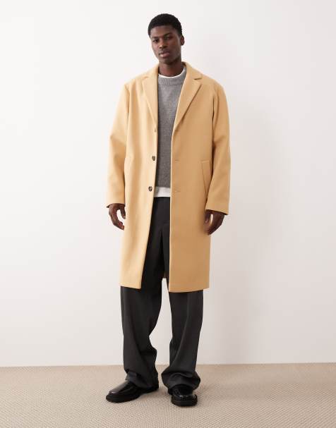 ASOS DESIGN – Camelowy długi płaszcz z imitacji wełny - view 1