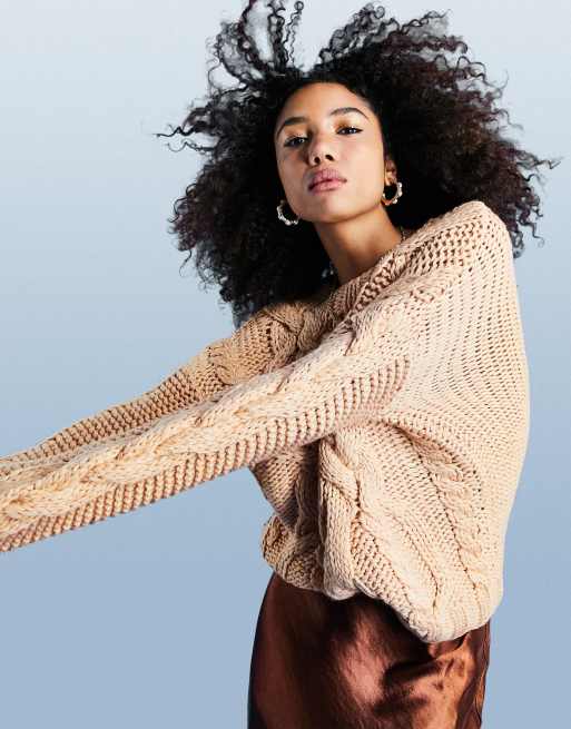 ASOS DESIGN – Camelowy ręcznie robiony sweter o splocie warkoczowym, 4 z 4