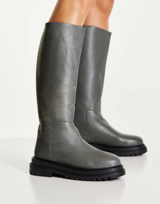 ASOS DESIGN - Cameo - Bottes montantes à enfiler en cuir de qualité supérieure - Gris