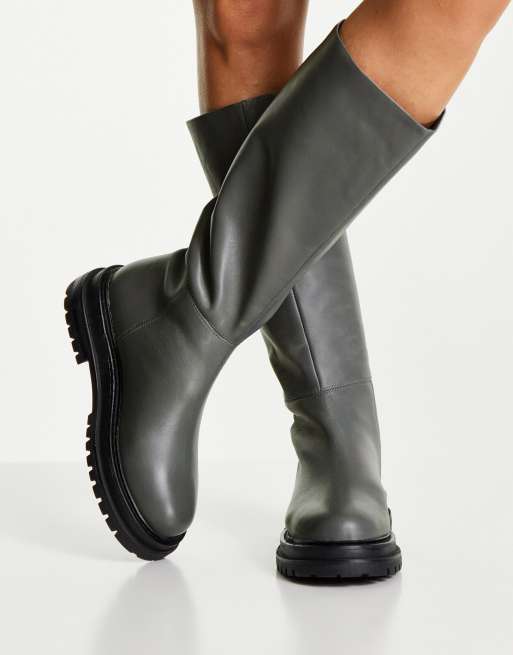 ASOS DESIGN – Cameo – Kniehohe Stiefel in Grau aus hochwertigem Leder, 3 von 4