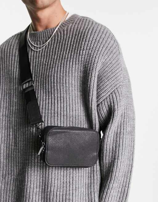 ASOS DESIGN - Camera bag a tracolla in pelle sintetica nera