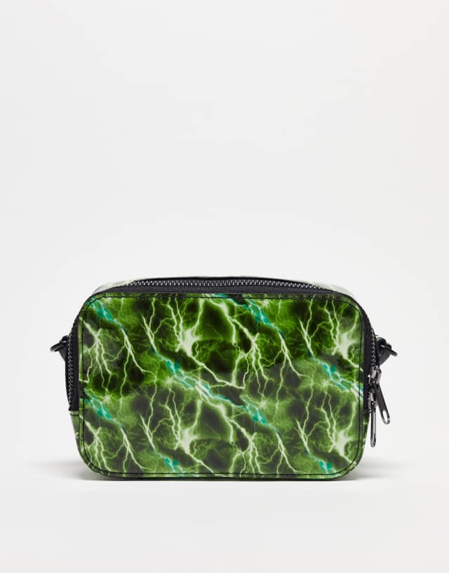 ASOS DESIGN camera bag in green metallic print