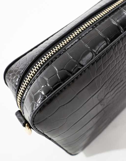 ASOS DESIGN - Camera bag nero coccodrillo con tracolla rimovibile in tessuto , 3 di 4