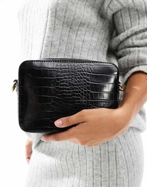 ASOS DESIGN - Camera bag nero coccodrillo con tracolla rimovibile in tessuto , 4 di 4