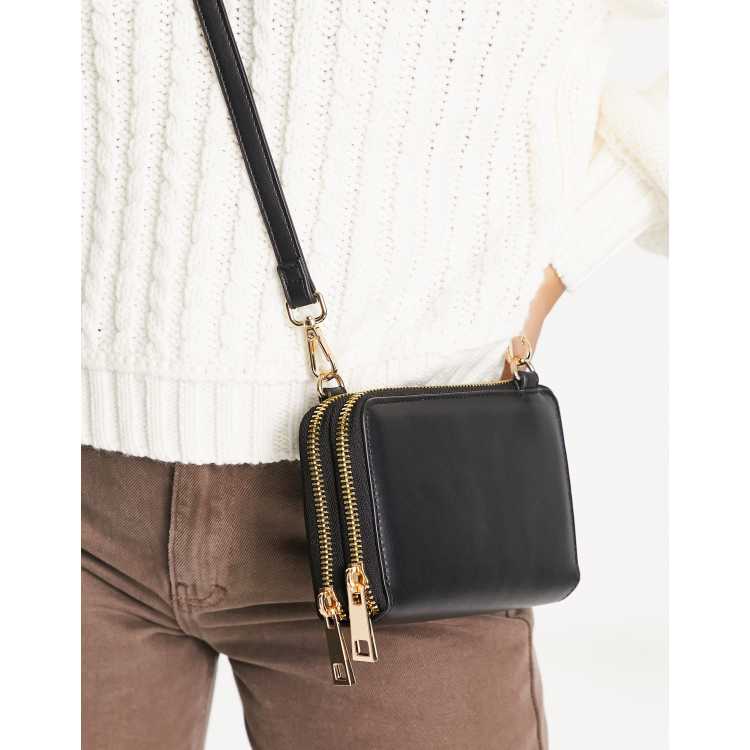 black leather camera crossbody bag