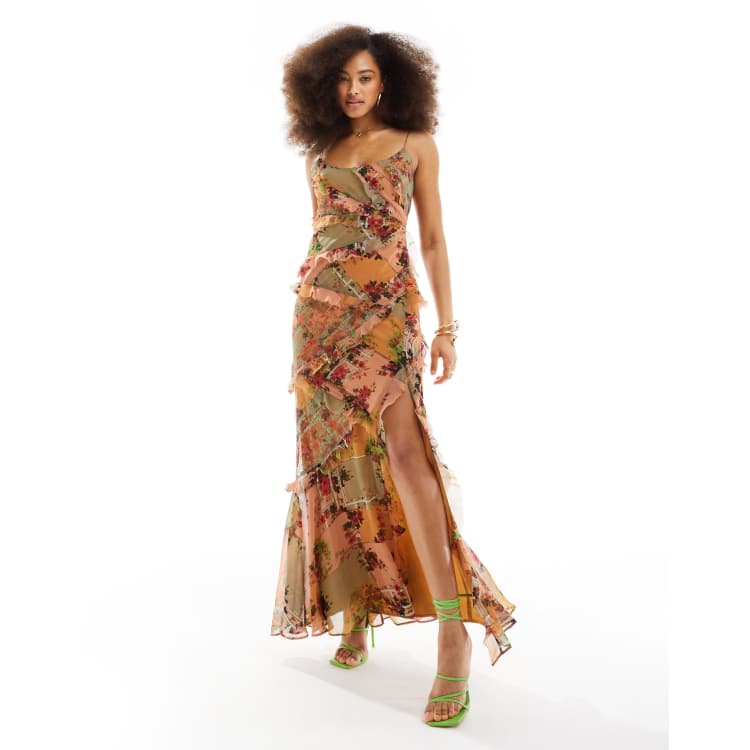 Asos design maxi dress with cape back and dipped hem in light floral print best sale