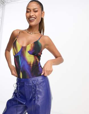 ASOS DESIGN - Cami-bodystocking med skåle og grafisk print i mesh - view 1