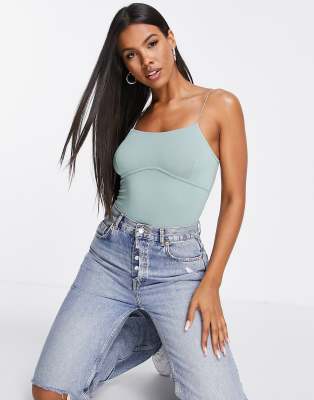 ASOS Long Sleeve Bodysuit With Corset Bust Seam in White