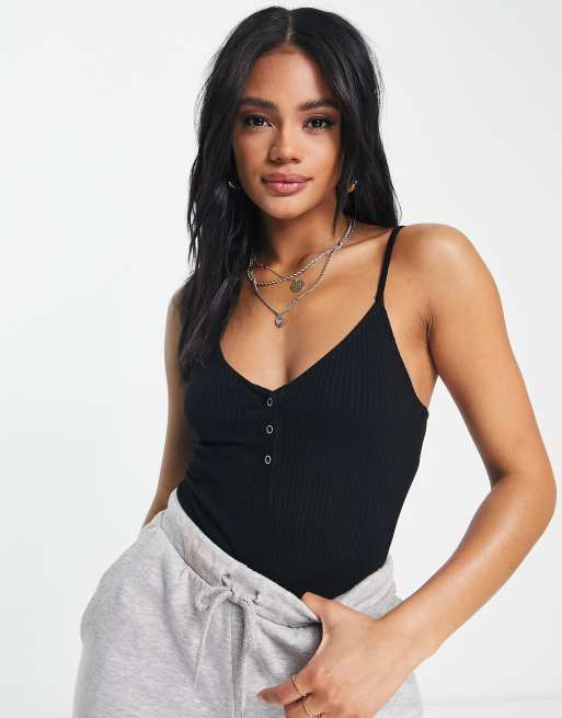 ASOS DESIGN cami bodysuit with snaps front in black | ASOS