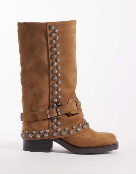 ASOS DESIGN - Cami - Bottines cloutées à bord replié - Sable - view 1