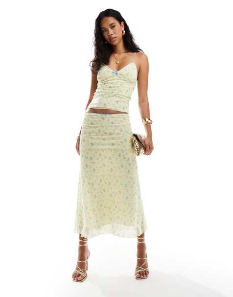 ASOS DESIGN cami bust cup crop top and midi skirt set in ditsy - view 1