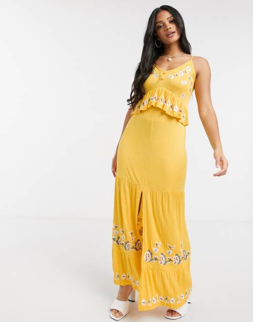 Asos yellow 2024 embroidered dress