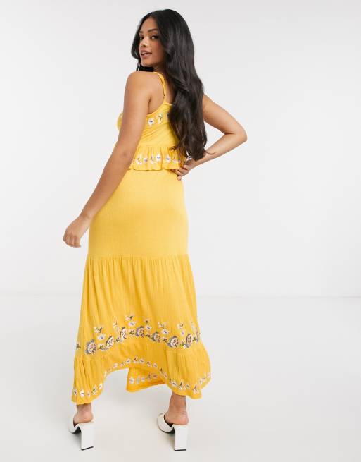 Asos yellow embroidered outlet dress