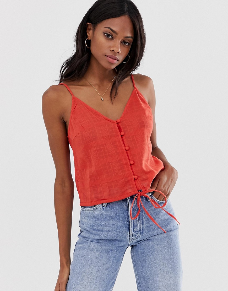 ASOS DESIGN cami button front sun top in grid check-Red