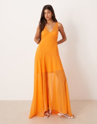 Asos Design Cami Chiffon Maxi Dress In Orange