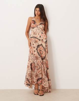 ASOS DESIGN cami chiffon maxi dress in brown paisley print