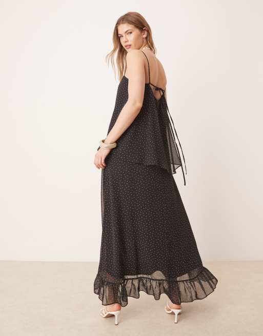 ASOS DESIGN cami chiffon ruffle hem maxi dress in black dot, 3 of 4
