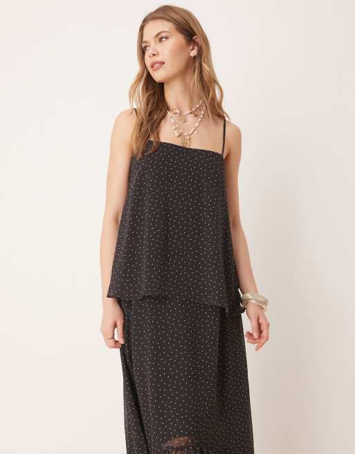 ASOS DESIGN cami chiffon ruffle hem maxi dress in black dot, 4 of 4