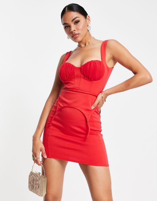 ASOS DESIGN cami corset garter mini dress in red