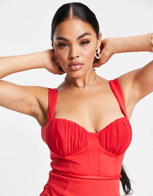 ASOS DESIGN Hope corset with chiffon straps in red