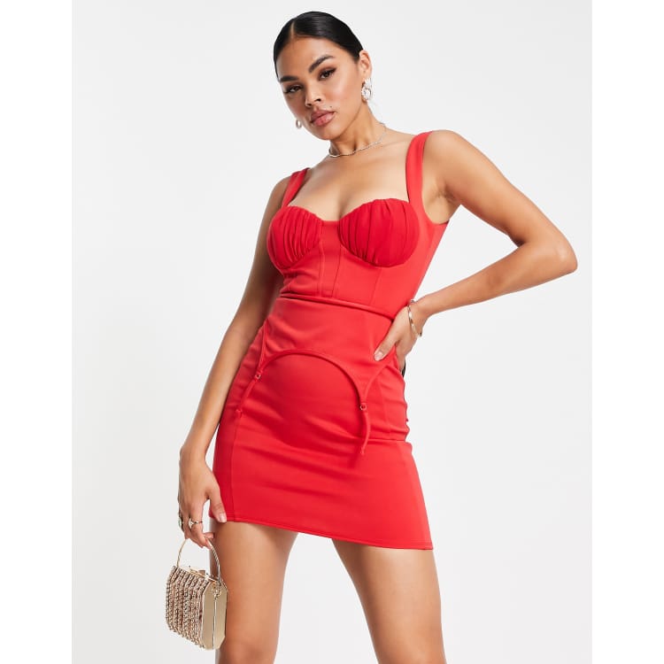 ASOS DESIGN cami corset suspender mini dress in red