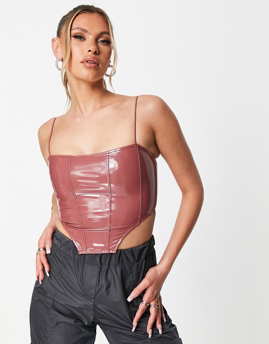 ASOS DESIGN cami corset top in vinyl in mauve-Pink