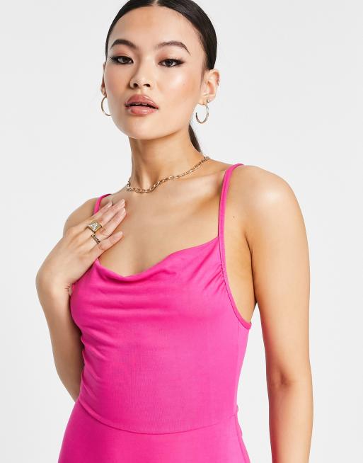 asos pink bodycon dress CREW NECK RIB LONG SLEEVE MINI DRESS (BARBIE PINK) L