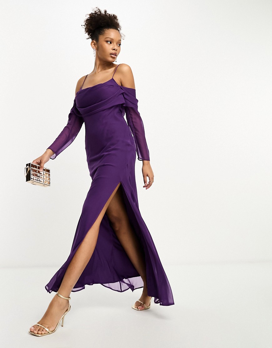ASOS DESIGN cami cowl maxi dress with cold shoulder sleeve in purple