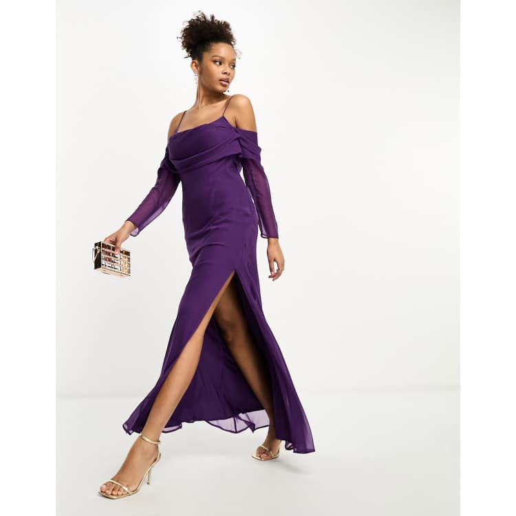 Long sleeve purple maxi hot sale dress