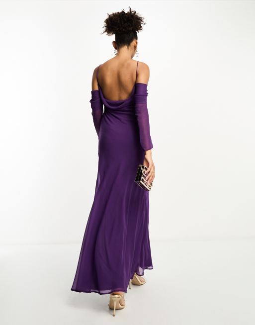 ASOS DESIGN cami cowl maxi dress with cold shoulder sleeve in purple