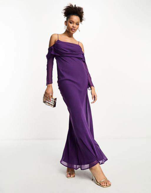 Purple cold hot sale shoulder maxi dress