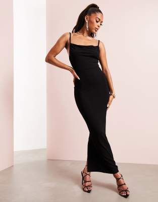 black cowl neck maxi dress