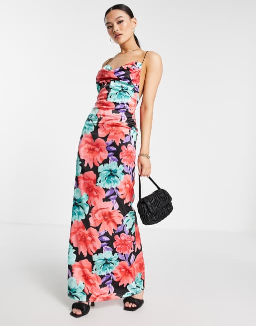 ASOS DESIGN cami cowl satin maxi dress in bold floral print