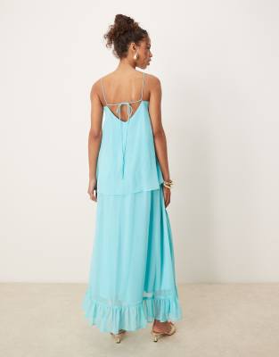 ASOS DESIGN CAMI CRINKLE OVERLAY MIDI DRESS WITH RUFFLE 