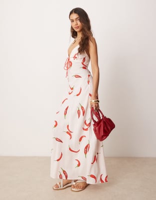 ASOS DESIGN cami cross back maxi dress in chilli print-Multi