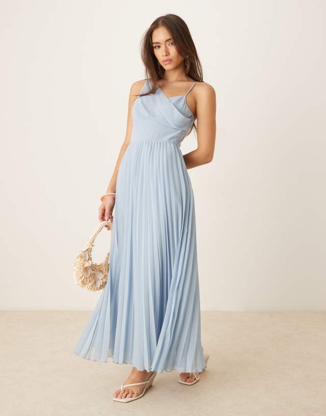 asos blue midi dress Design Cami Drape Bodice Pleated in icy blue-Green Long Black Dress with french girl style Size:12-14 years old this dress effortlessly combines