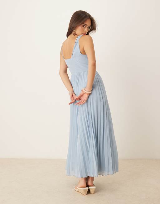 ASOS DESIGN cami drape bodice pleated midi dress in icy blue
